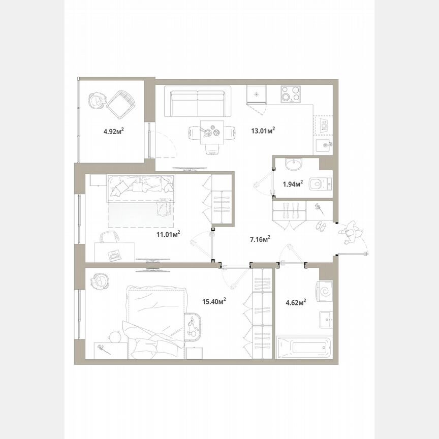 2-к. квартира, 55,6 м², 11/12 эт.