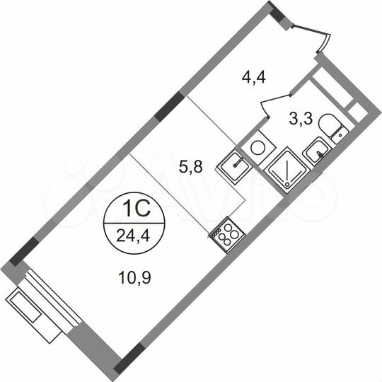 Квартира-студия, 24,4 м², 3/9 эт.