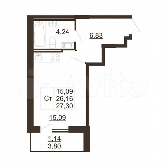 Квартира-студия, 27,3 м², 11/11 эт.