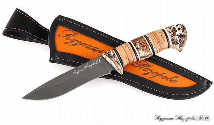 Авторский нож Сокол х12мф береста кость