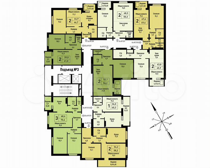 3-к. квартира, 70,4 м², 15/16 эт.