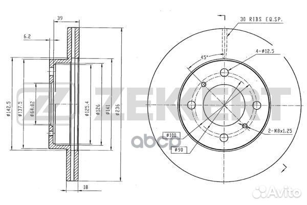Диск торм. перед. Mitsubishi Carisma 95- Colt