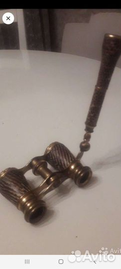 Антик бинокль-лорнет Кожа змеи латунь золоченая