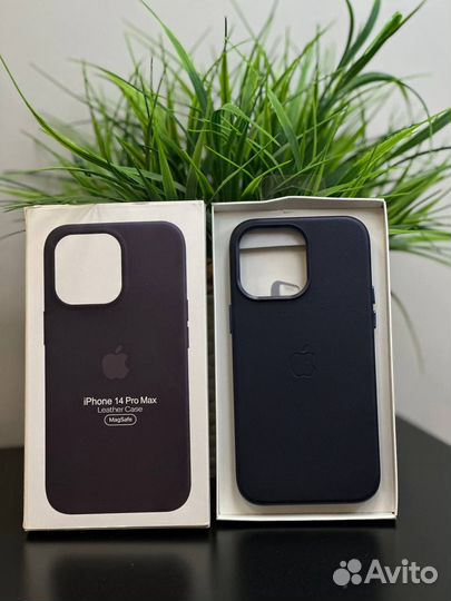 Кожаный чехол для iPhone 14 pro max MagSafe Синий