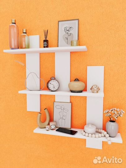 Полка настенная белая навесная для книг в гостиную
