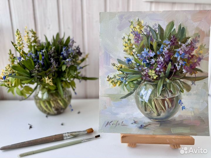 Картина маслом Первоцветы