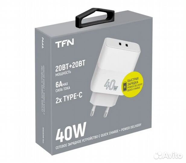 Сетевое зарядное устройство TFN 2х USB-C, QC+PD 40