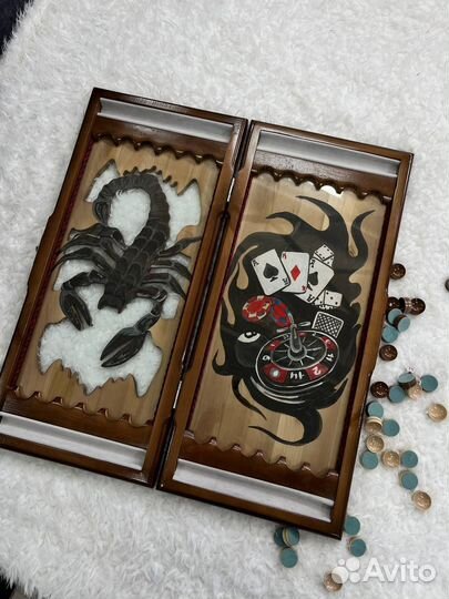 Нарды резные ручной работы со стеклом 