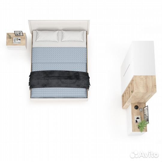 Мебель для спальни Муссон № 4 цвет белый/дуб эндгрейн элегантный/искусственная кожа белая, кровать п