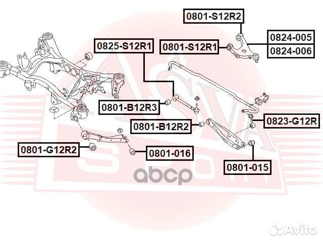 Сайлентблок задней поперечной тяги 0801-B12R3 asva