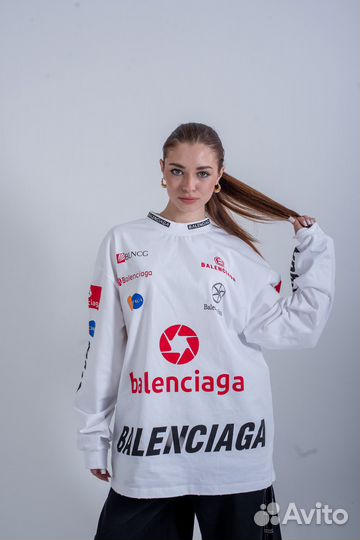 Лонгслив Balenciaga 24SS White Multi Logo унисекс