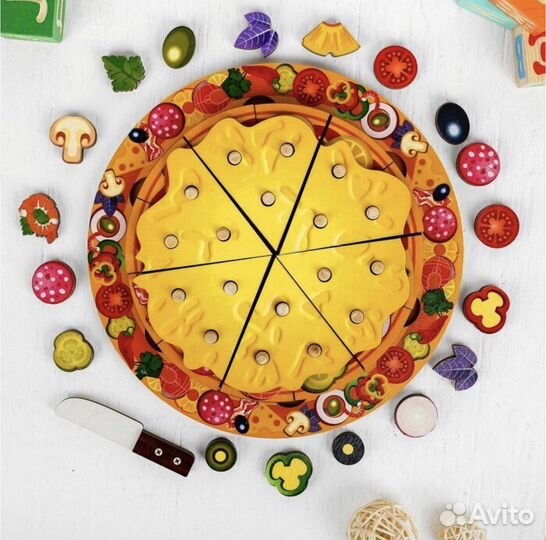 Пицца пазл бизиборд деревянный