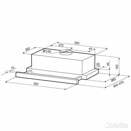 Вытяжка встраиваемая Krona Kamilla T 600 (inox/1 м