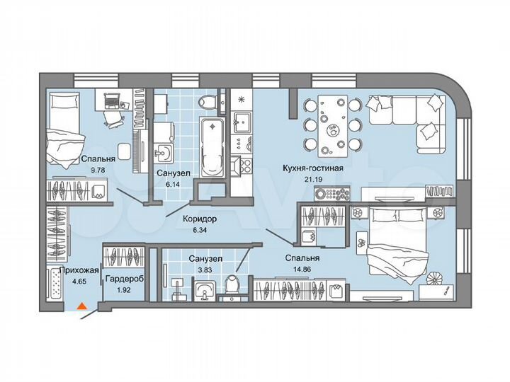 2-к. квартира, 69 м², 2/8 эт.
