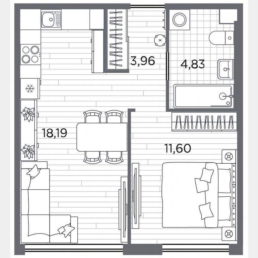 1-к. квартира, 38,6 м², 1/5 эт.