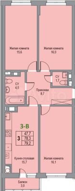 3-к. квартира, 79,2 м², 5/15 эт.