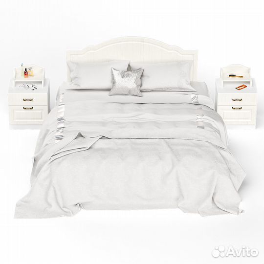 Кровать 1600 Ливерпуль с основанием и двумя тумбами с полками цвет ясень ваниль/белый