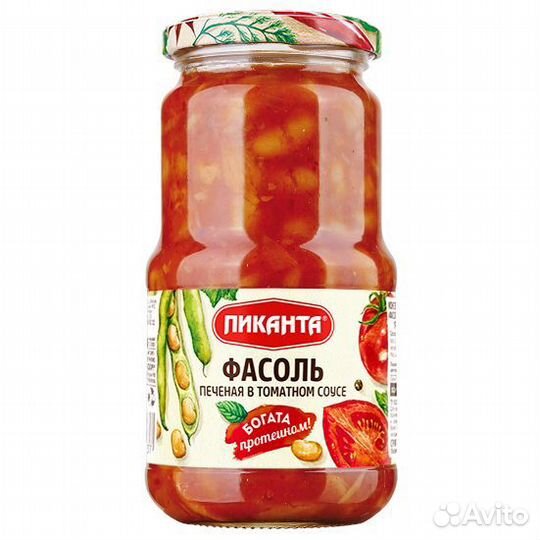 Фасоль Пиканта печеная в томатном соусе 530г