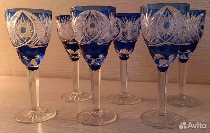 Рюмки кобальтовые алмазные грани с хранения