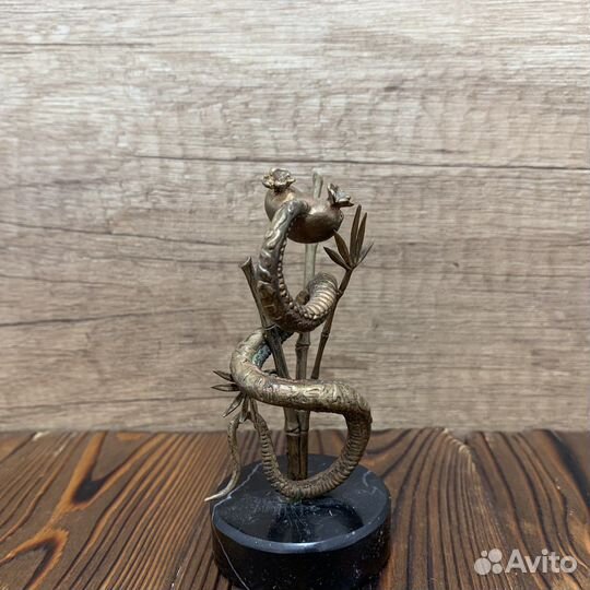 Винтажная Статуэтка Змея Латунь Чёрный Мрамор