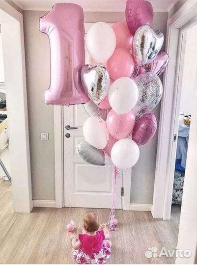 Шары девочке на годик с розовой цифрой 1
