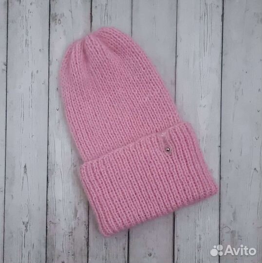 Шапка с одним отворотом розовая
