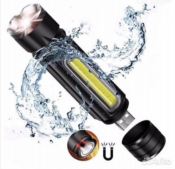 Фонарь ручной FL-6523 Линза, zoom, акб, USB