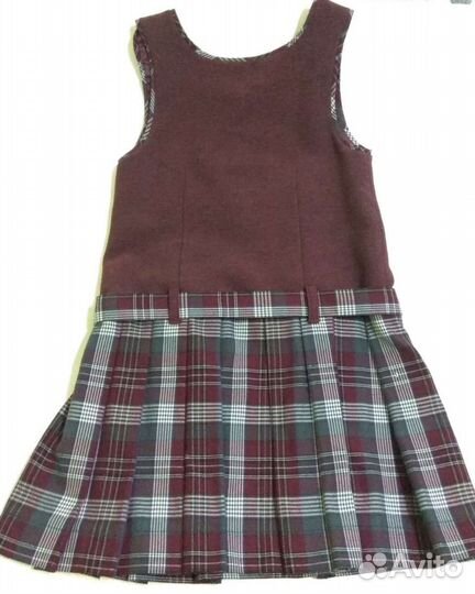 Сарафан бордовый, серо-бордовая клетка. Школьная С
