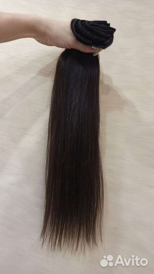 Волосы на заколках трессах темно русые 45-55 новые