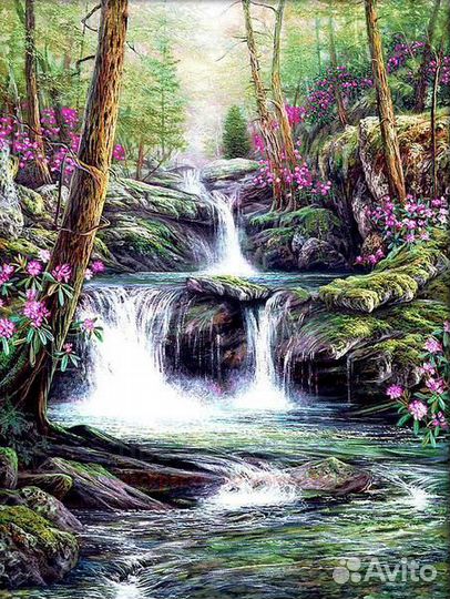 Алмазная мозаика 40x50 Весенние цветы на берегу