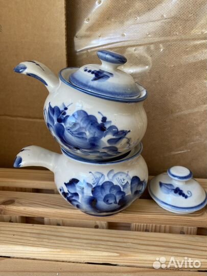 Горшочки с ручкой новые Гжель СССР, винтаж