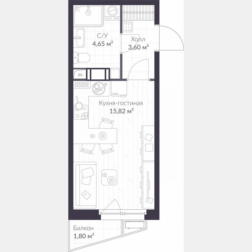 Квартира-студия, 24,6 м², 6/11 эт.