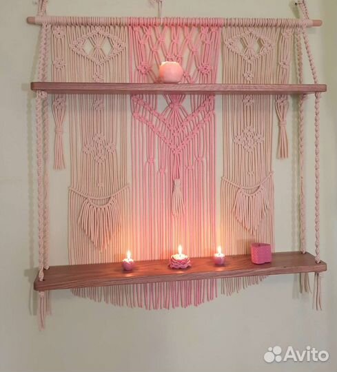 Полочка макраме 2 ярусная, дуб