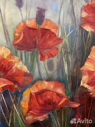 Картина маслом на холсте. Цветы, красные маки