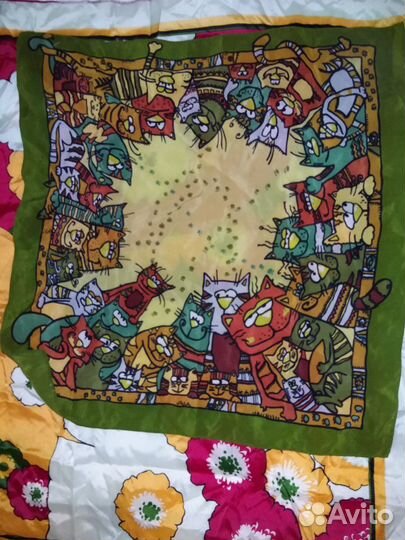 Коты(шёлк) Платок Япония цветы