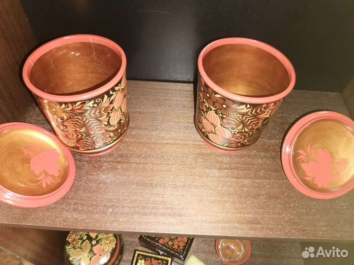 Горшок (сахарница) деревянный расписной хохлома