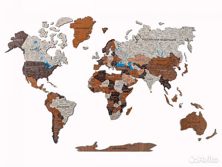 Деревянная карта мира из дерева настенная, Коломна