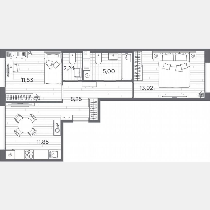 2-к. квартира, 52,8 м², 3/5 эт.