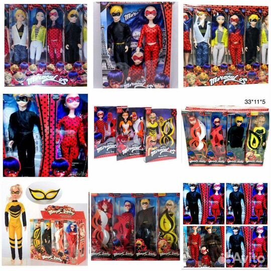 Шарнирные куклы леди баг супер кот С маской 30 см