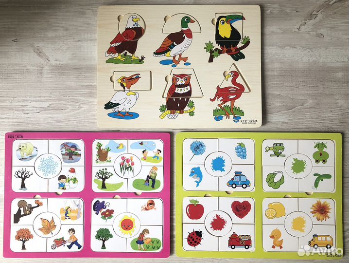 Развивающие деревянные пазлы 3шт