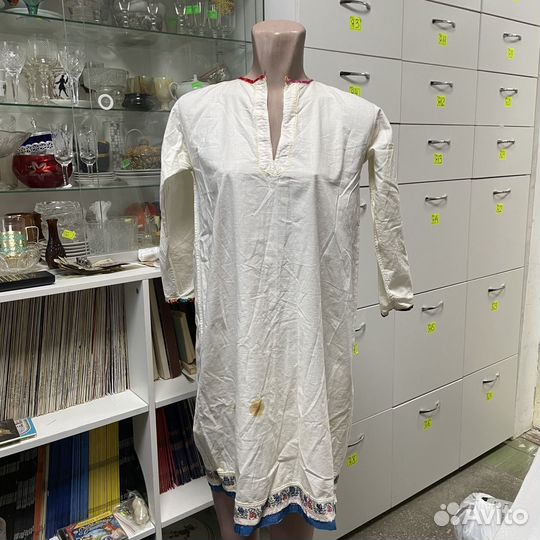 Платье старинное ручная вышивка хлопок лен