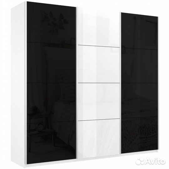 Шкаф-купе Прайм 3-х дверный (Черное стекло, Белое