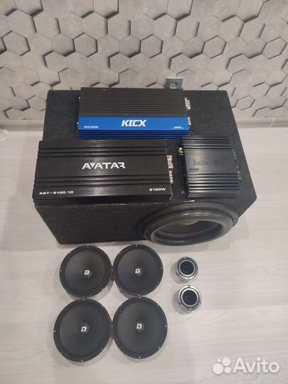 Комплект автозвука, динамики, усилители, провода