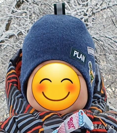 Шерстяная осенняя шапка на завязках 48-50