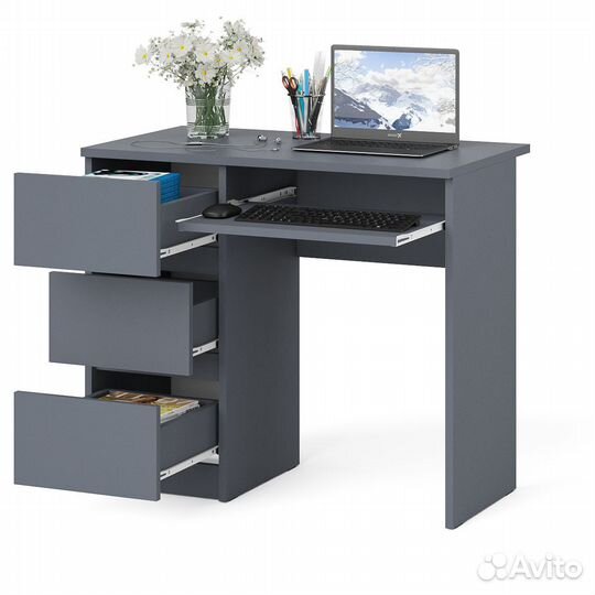 Стол компьютерный три ящика Мори мс-6 левый цвет графит, шхгхв 90х50х76,6 см, ящики слева, не универ