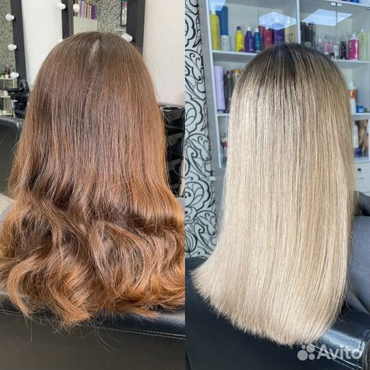 Сложное окрашивание волос, кератин