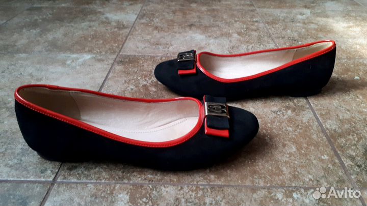 Балетки чёрные замшевые