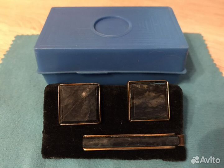 Запонки и зажим для галстука серебро яшма СССР