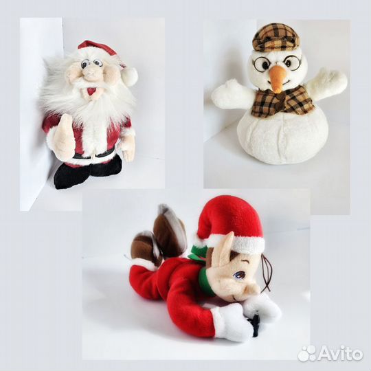 Мягкие новогодние игрушки снеговик,дед мороз,эльф