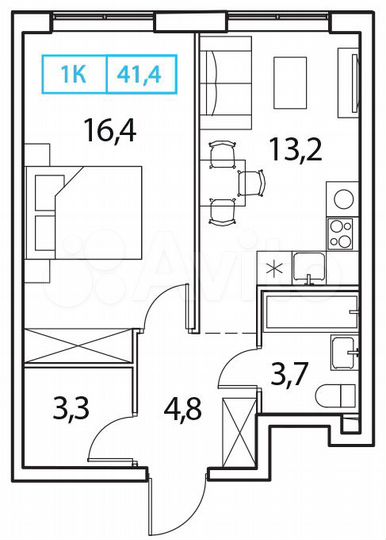 1-к. квартира, 41,4 м², 15/17 эт.